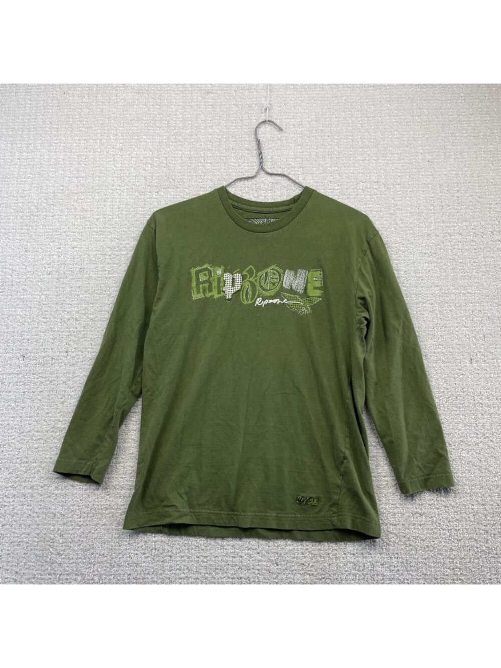 Y2K Ripzone Distressed Sellout Graphic Shirt Military Green Skater Youth Sz L